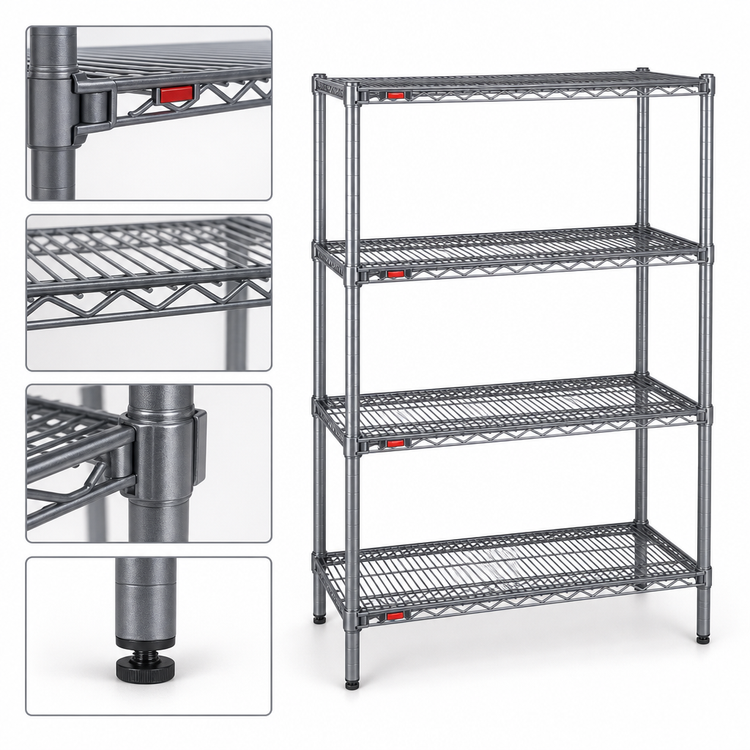 Product image #3 for Eagle Group Valu-Master 4-Tier Starter Wire Shelving Unit, 48"W x 18"D x 63"H, Pewter Gray Epoxy