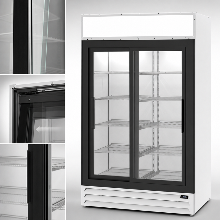Product image #3 for Beverage-Air MarketMax Two-Section Sliding Glass Door Refrigerated Merchandiser, 35.4 Cu. Ft., White