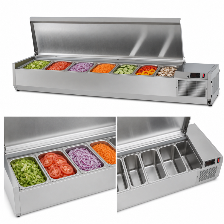 Product image #4 for Turbo Air E-Line 60-1/4 Inch Countertop Salad Table with 7 x GN 1/4 Pan Capacity, Self-Contained R290 Refrigeration