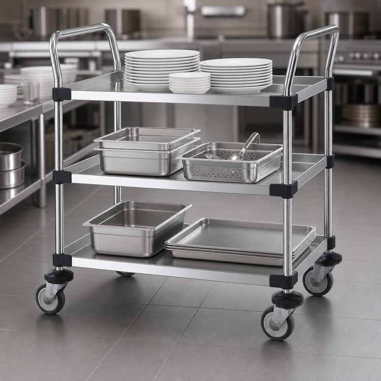 Product image #3 for Metro Super Erecta MW401 Standard Duty Open-Design 3-Shelf Utility Bus Cart, 24 x 18-Inch Shelves, Chrome Plated Steel