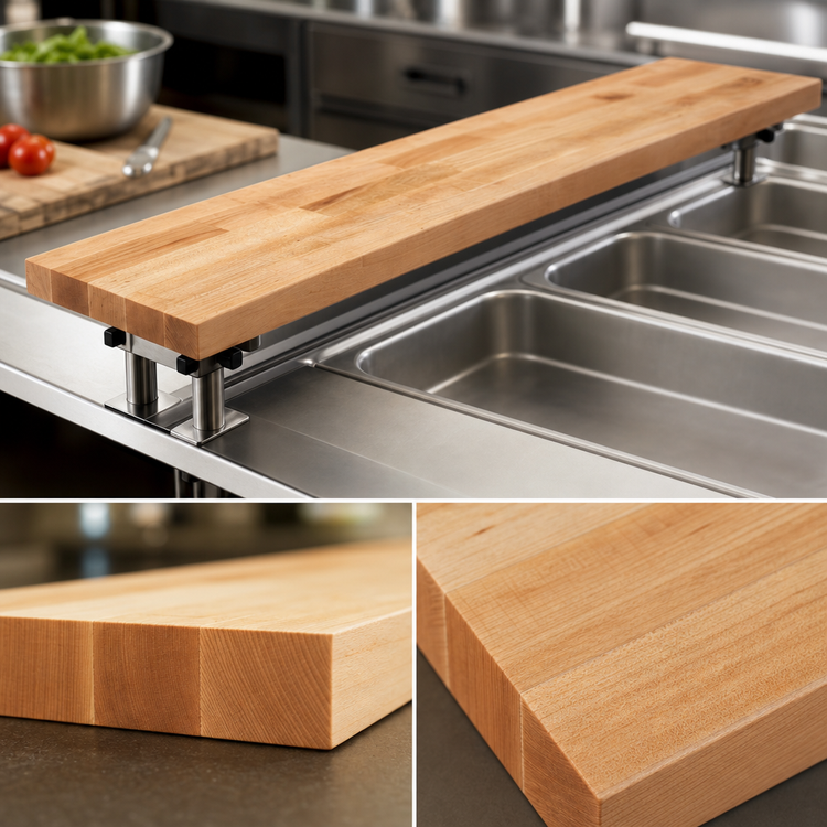 Product image #3 for John Boos 48" x 12" x 1-1/4" Steam Table Cutting Board with Adjustable Stainless Steel Supports