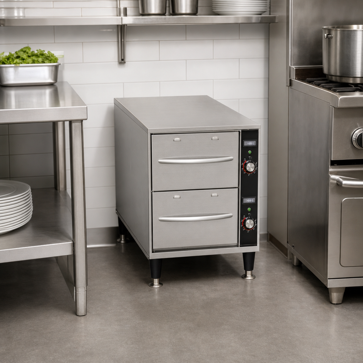 Product image #4 for Omcan USA Narrow Freestanding 2-Drawer Stainless Steel Warming Drawer