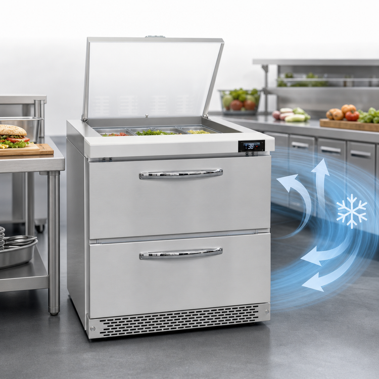 Product image #3 for Continental Refrigerator D32N12M-FB-D Designer Line Mighty Top 32" One-Section Sandwich Unit with Drawers
