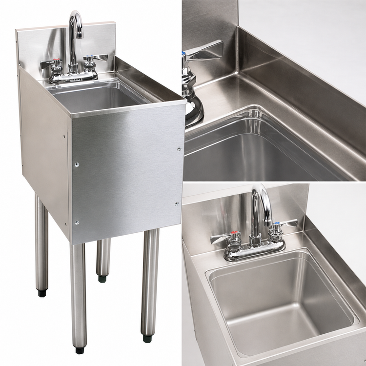 Product image #3 for CHOICE 12-Inch Single-Bowl Underbar Wet Waste Sink Unit with 6-Inch Deep Bowl and Gooseneck Faucet