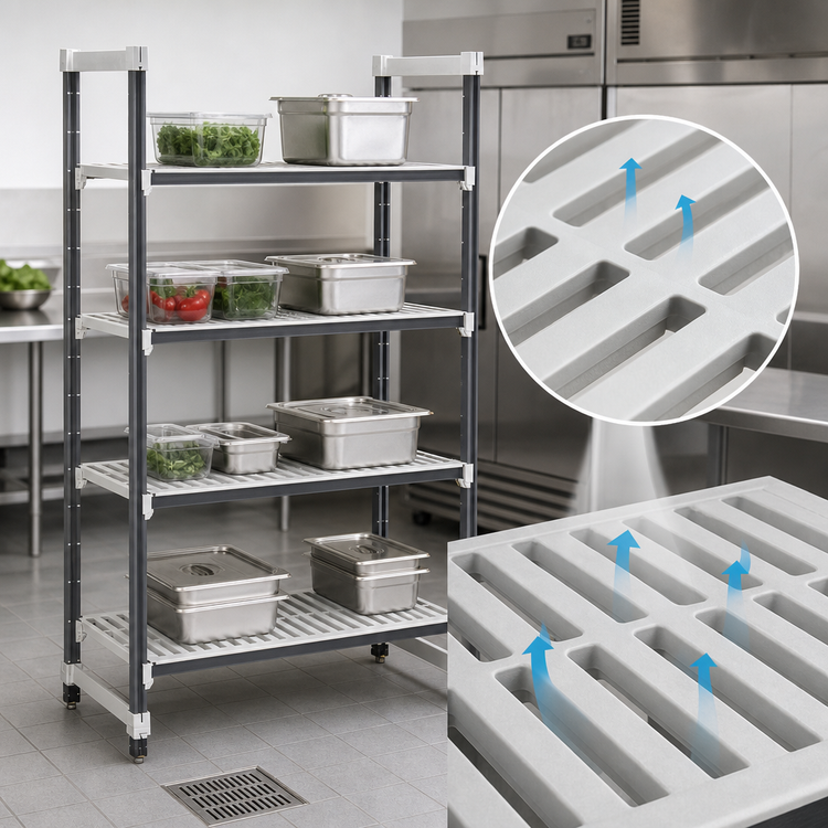Product image #3 for Cambro Camshelving® Elements XTRA 5-Tier Stationary Starter Shelving Unit, 24 x 36 x 64 Inches, Speckled Gray