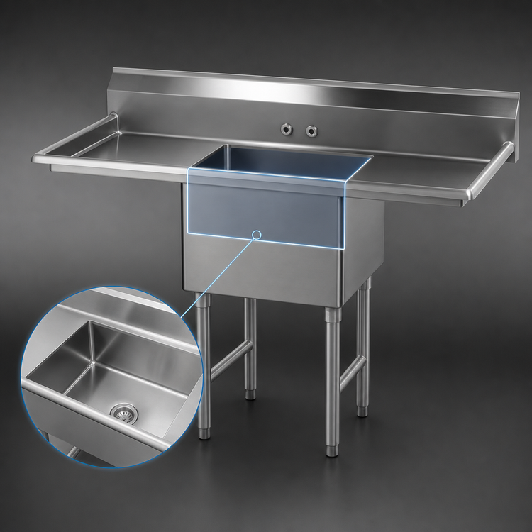 Product image #3 for Advance Tabco 1-Compartment Fabricated Stainless Steel Sink with Left & Right Drainboards, 84-Inch Overall