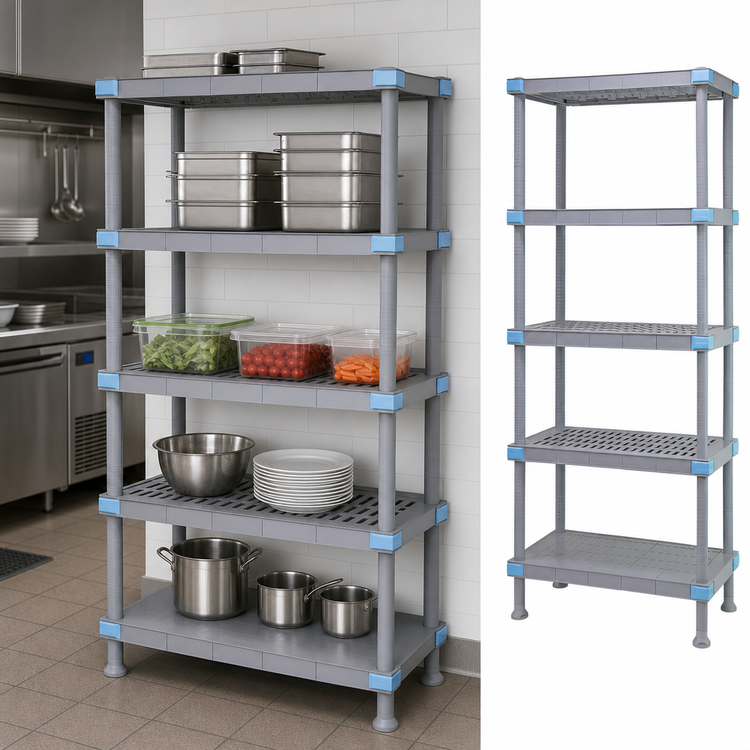Product image #3 for Quantum Millenia 36"W x 18"D x 86"H Gray Polymer Stationary Starter Shelving Unit, 5 Shelves, 2,000 lb. Capacity
