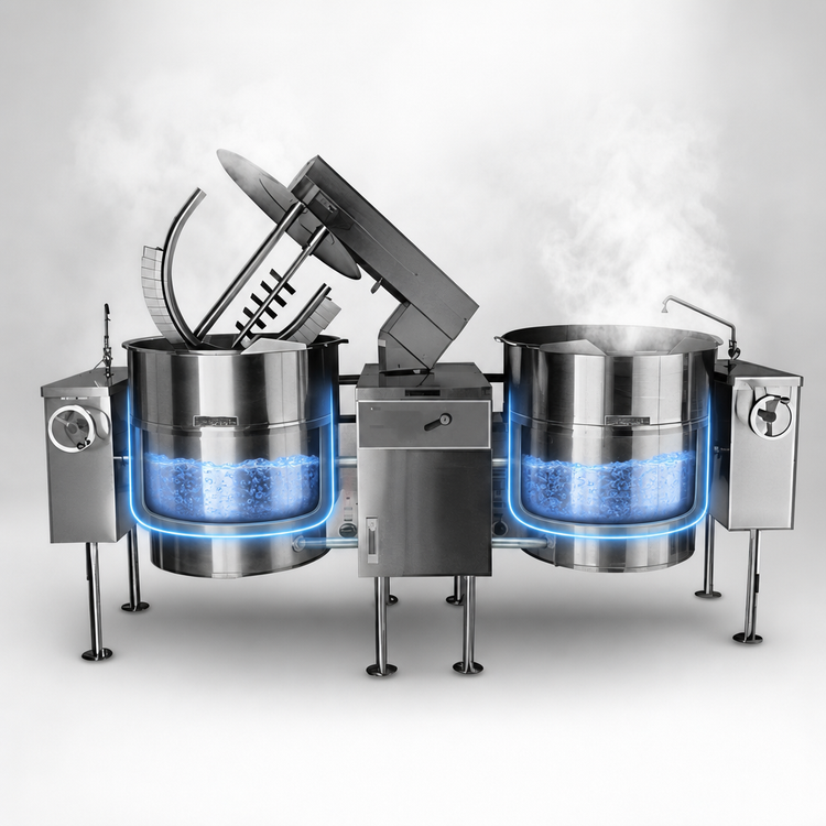 Product image #3 for Crown ELTM-80-2 Twin 80 Gallon Electric Tilting Mixer Kettle with 2/3 Steam Jacket