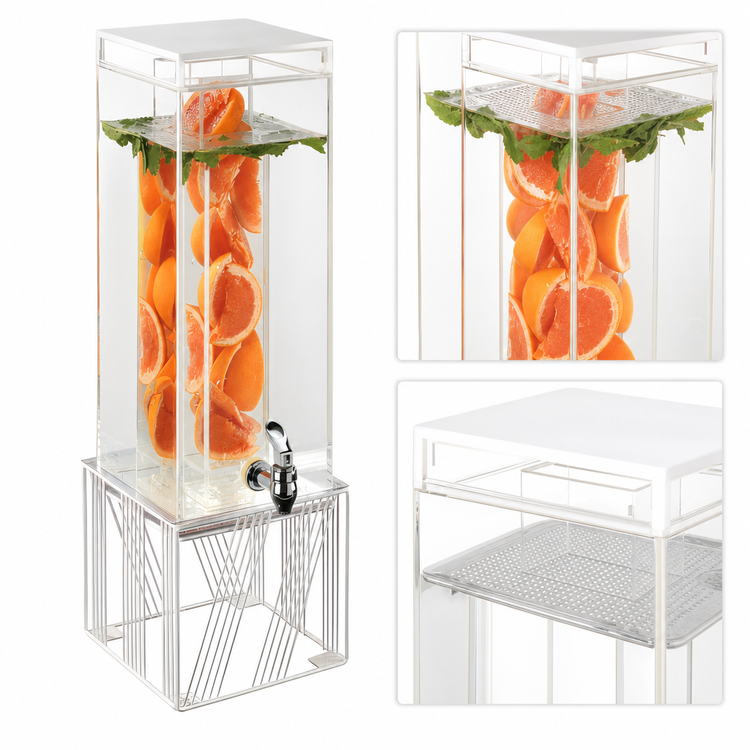 Product image #3 for Portland 3 Gallon Square Acrylic Beverage Dispenser with Infusion Chamber, Drip Tray, and Spigot, White