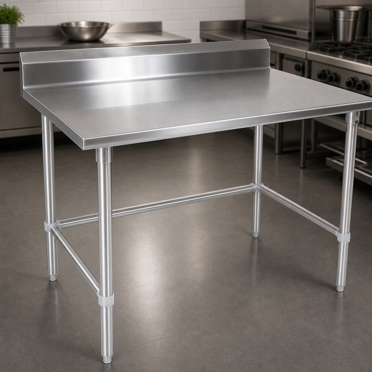 Product image #3 for John Boos Stallion Stainless Steel Work Table, 120-Inch x 30-Inch, with 5-Inch Backsplash and Safety Edge Front