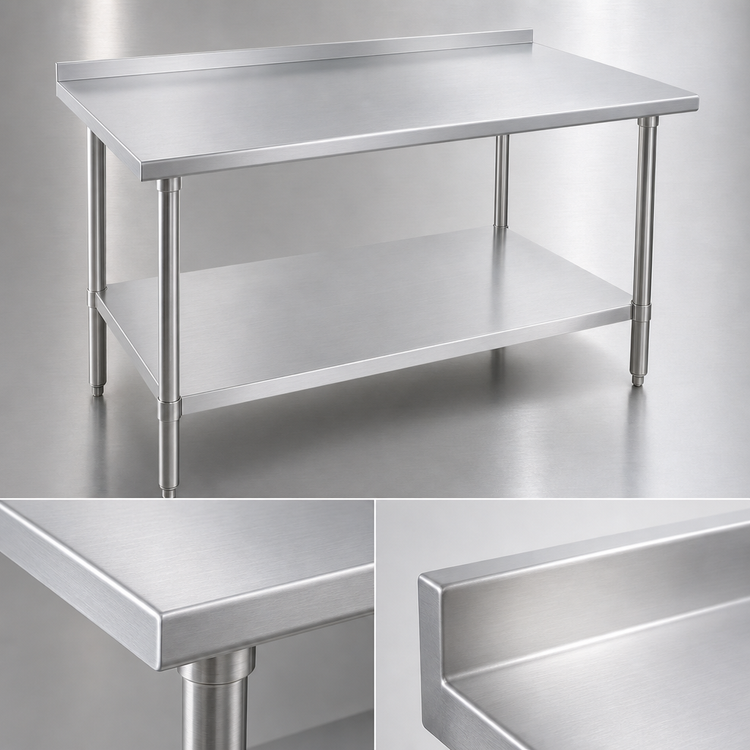 Product image #3 for John Boos Stallion 108-Inch x 30-Inch Stainless Steel Work Table with 1-1/2-Inch Rear Up-Turn and Adjustable Undershelf