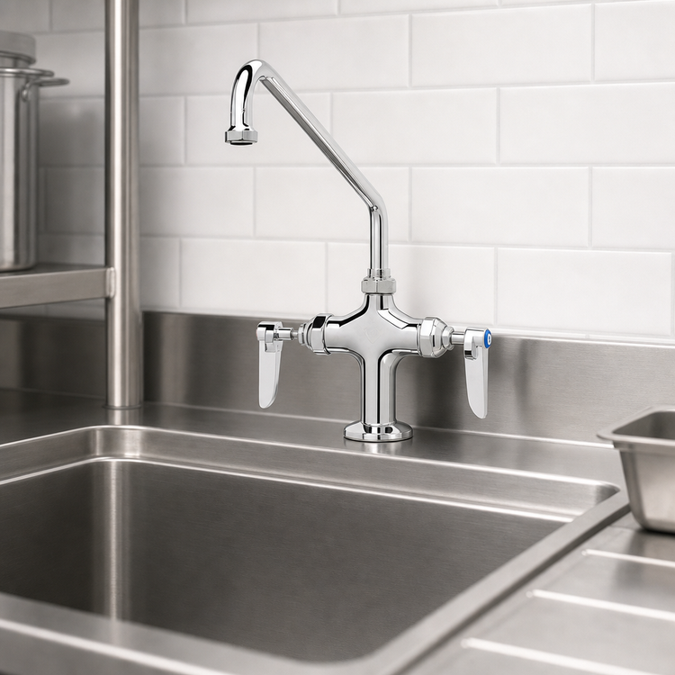 Product image #3 for T&S Brass B-0202 Double Pantry Single-Hole Deck-Mount Manual Faucet with 6-Inch Swing Nozzle