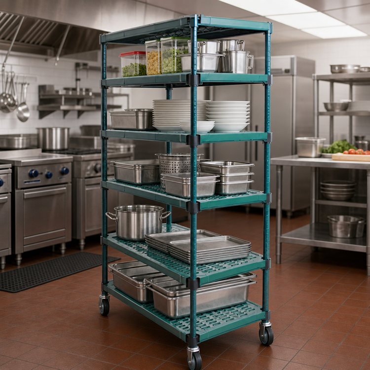 Product image #3 for Eagle QuadPlus 5-Tier Mobile Starter Wire Shelving Unit, 48"W x 18"D x 74"H, Hybrid Epoxy Finish