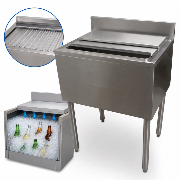 Product image #4 for BK Resources 48-Inch Underbar Insulated Ice Bin with 8-Circuit Aluminum Cold Plate, 140 lb Capacity