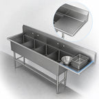 Thumbnail image #3 for John Boos Pro-Bowl 4PB1824-1D30R 4-Compartment Stainless Steel Sink with Right Drainboard, 18" x 24" x 12" Bowls, 10" Backsplash