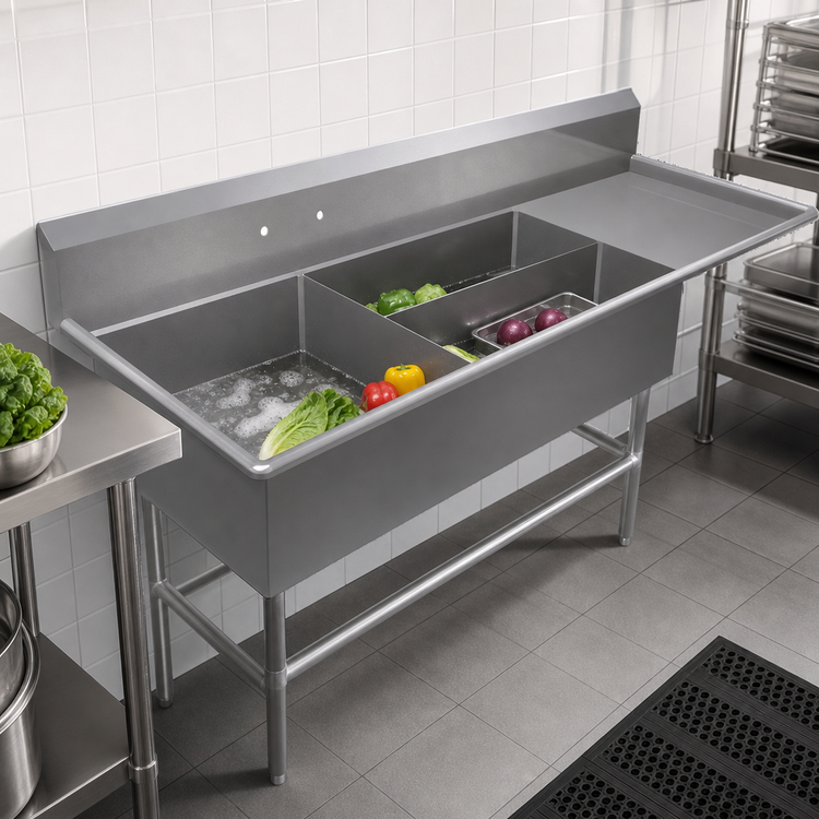 Product image #3 for John Boos Pro-Bowl 3-Compartment Platter Sink with 30-Inch Right Drainboard, 14 Gauge 300 Series Stainless Steel