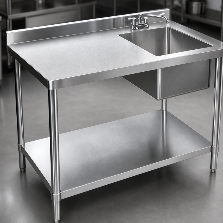 Product image #3 for 72-Inch Stainless Steel Work Table With Right-Side Prep Sink, Marine Edge, Backsplash & Undershelf