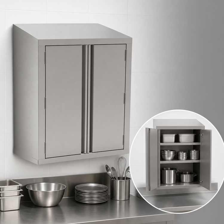 Product image #3 for John Boos 36-Inch Wall-Mounted Stainless Steel Cabinet with Hinged Doors and Sloped Top