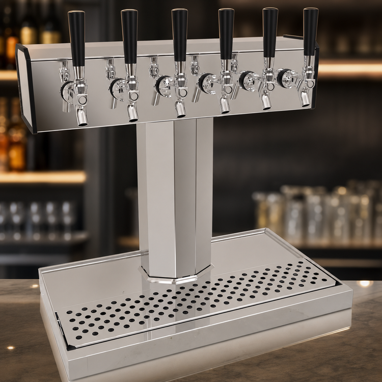 Product image #3 for Glastender Tee Draft Countertop Beverage Dispensing Tower, 6 Faucet, Air-Cooled, Polished Chrome