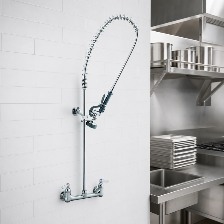 Product image #3 for T&S Brass B-0133-B-02 EasyInstall 8-Inch Wall Mount Pre-Rinse Unit with 18-Inch Riser and 44-Inch Hose