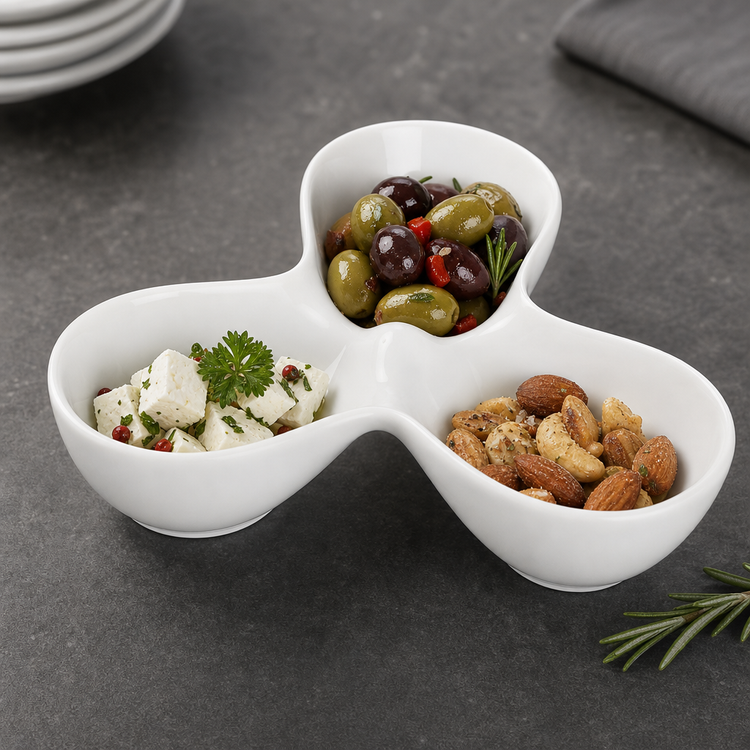 Product image #3 for Ardesia Loures Trio Caddy Bowl, 10 oz, 3-Compartment Bright White Porcelain, Case of 24