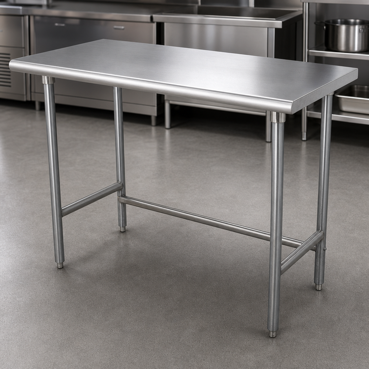 Product image #3 for Advance Tabco Premium Series Flat Top Open Base Work Table, 84-Inch W x 36-Inch D, 14 Gauge 304 Stainless Steel Top, Galvanized Legs