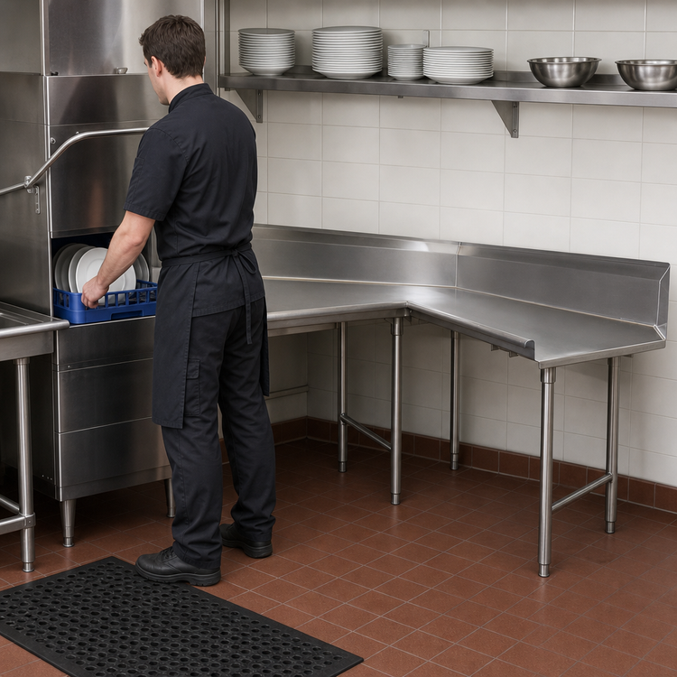 Product image #3 for Advance Tabco Korner K70 Left-Hand L-Shaped Corner Clean Dishtable, 143-Inch, 16-Gauge 304 Stainless Steel