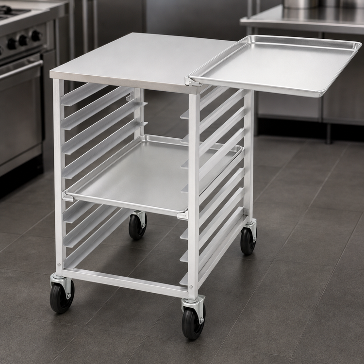Product image #3 for Mobile Under-Counter Outrigger Slicer Stand Bun Pan Rack with Stainless Steel Top
