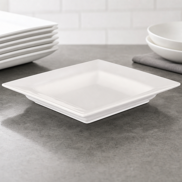 Product image #3 for Crestware Quattro 10-Inch Square Deep Wide-Rim Ceramic Platter, Pearl White