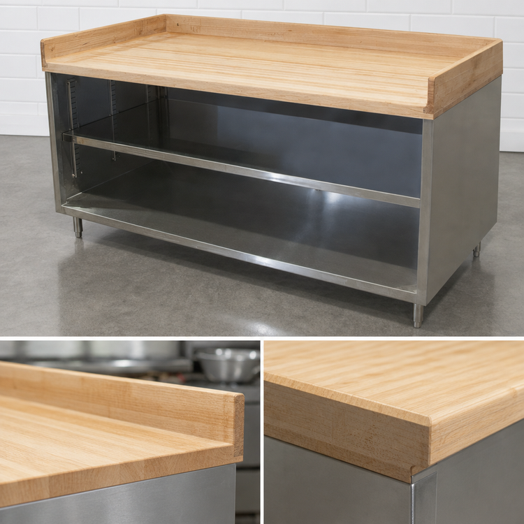 Product image #3 for BK Resources 72 Inch x 30 Inch Chef Table with Hard Maple Top and Stainless Steel Cabinet Base