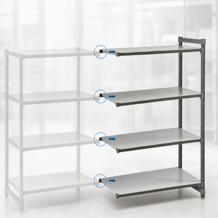 Product image #3 for Cambro Camshelving Basics Plus 4-Tier Solid Polymer Add-On Shelving Unit, 24 x 48 x 64 Inches, Brushed Graphite