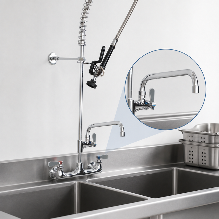 Product image #3 for Lead-Free OptiFlow 8-Inch Center Splash-Mount Pre-Rinse Assembly with 12-Inch Add-On Faucet