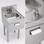 Thumbnail image #3 for Krowne Royal Series KR19-18ST Freestanding Stainless Steel Underbar Hand Sink with Soap & Towel Dispensers, 18"W x 19"D, 7" Deep Bowl