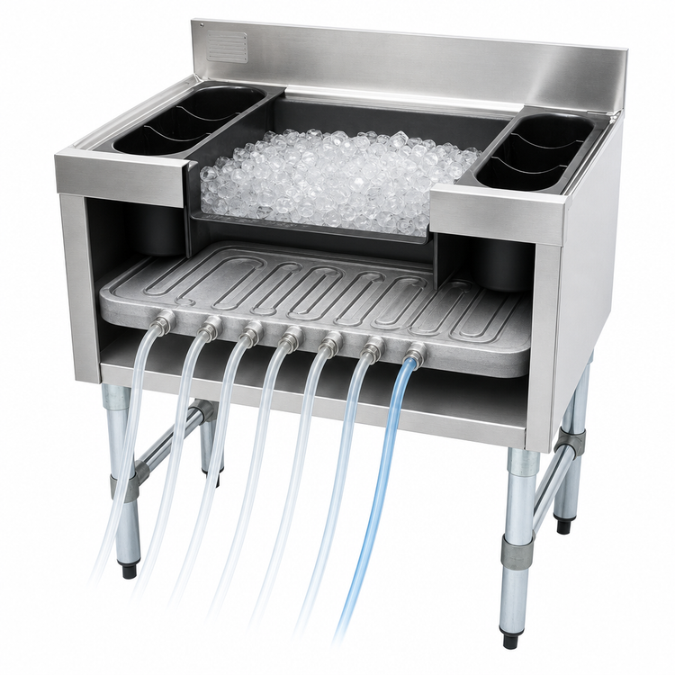Product image #3 for Advance Tabco Underbar Basics™ 36-Inch Stainless Steel Cocktail Unit with 16-Inch Deep Ice Bin and 7-Circuit Cold Plate