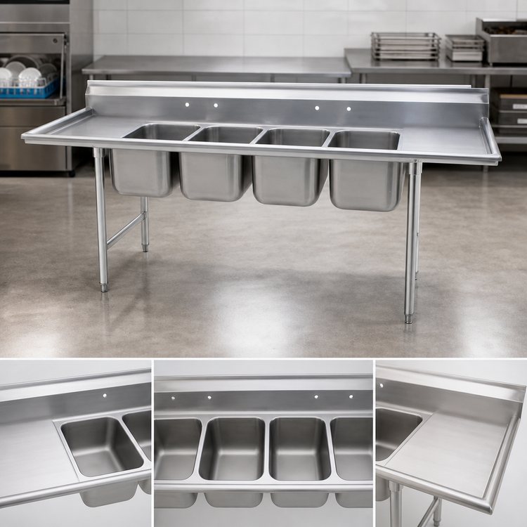 Product image #3 for Eagle Group 414 Series Four-Compartment Sink with Dual 24-Inch Drainboards
