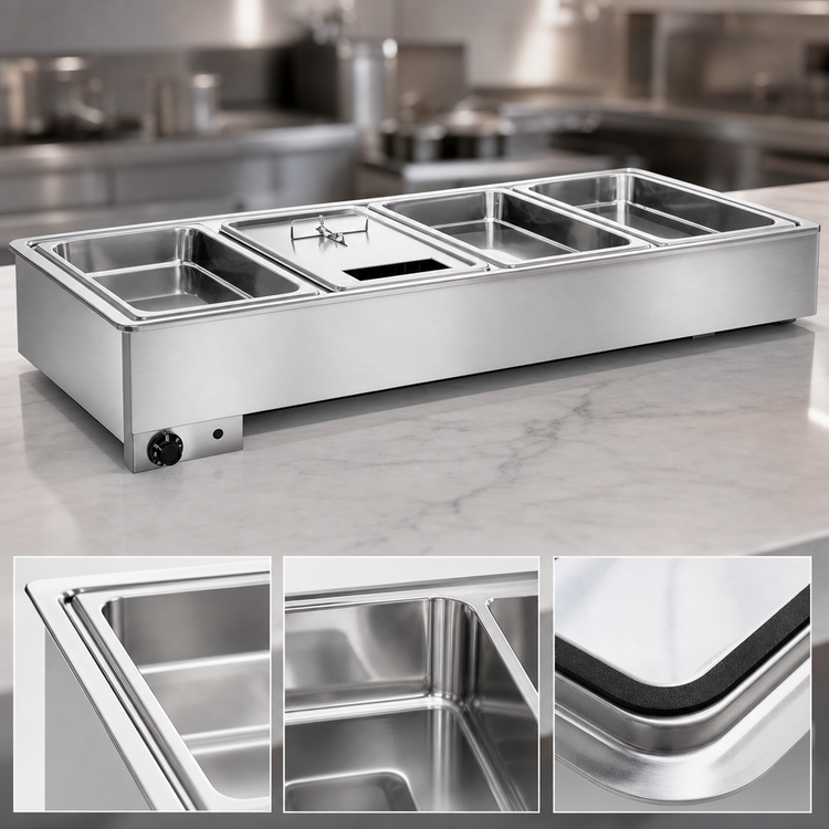 Product image #3 for Atlas Metal WH-3 3-Pan Drop-In Electric Hot Food Well, Wet Bain-Marie, Single Thermostatic Control