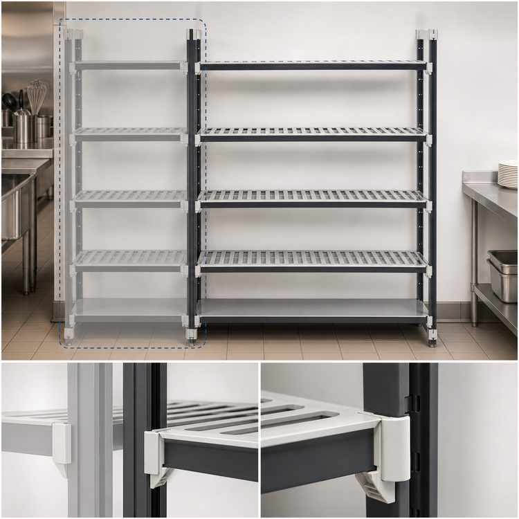 Product image #3 for Cambro Camshelving Elements XTRA Stationary Add-On 5-Tier Polymer Shelving Unit, 24" x 42" x 84", Gray