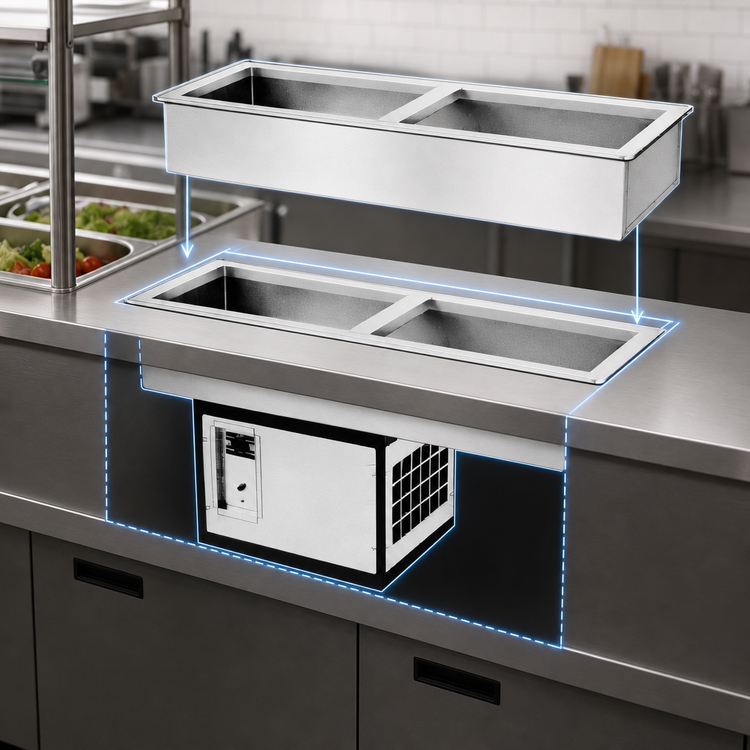 Product image #3 for Atlas Metal Slim-Line 2-Pan Self-Contained Refrigerated Drop-In Cold Well, 9-3/4-Inch Deep