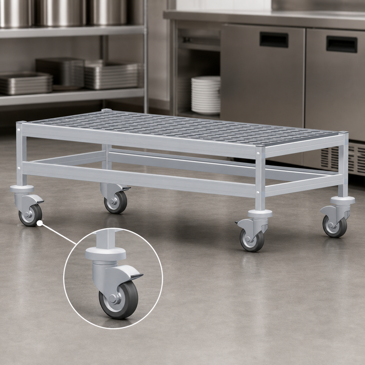 Product image #3 for Fermostock Mobile Louvered Aluminum Dunnage Rack with 5-Inch Casters, 47 x 14 x 17 Inches, 800 lb. Per Shelf