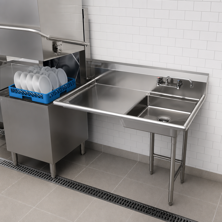 Product image #3 for Steel Works Stainless Right-Hand Undercounter Dish Table with 20 x 20 x 5 Inch Pre-Rinse Bowl, 48 x 30 Inches