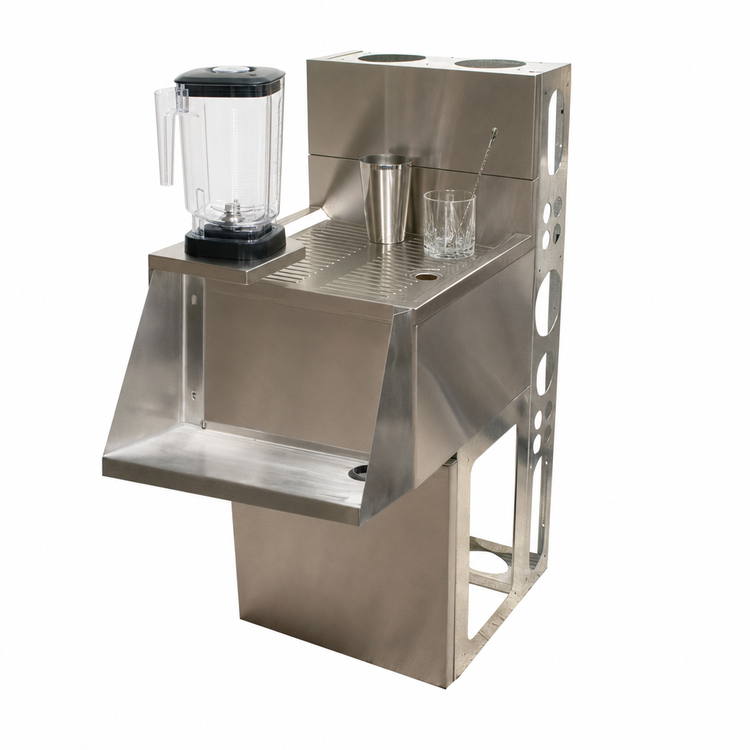 Product image #3 for BK Resources 18-Inch Stainless Steel Underbar Mixing Station with Drainboard, Blender Shelf, Die Wall & Base
