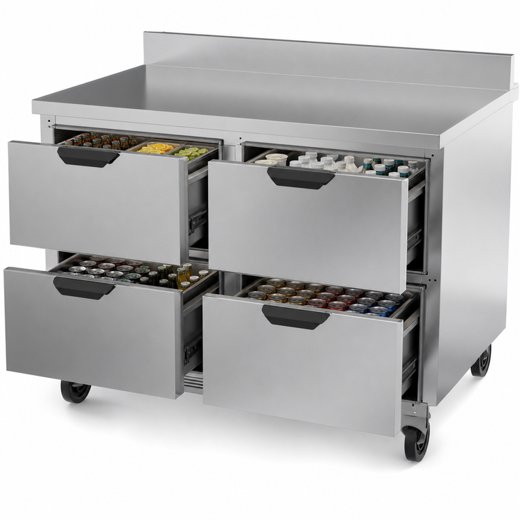 Product image #3 for Beverage-Air 48-Inch Two-Section Worktop Drawer Freezer, 4 Drawers, Foamed-In-Place Backsplash