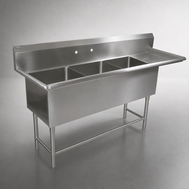 Product image #3 for John Boos Pro-Bowl 3-Compartment Stainless Steel Sink with Right Drainboard
