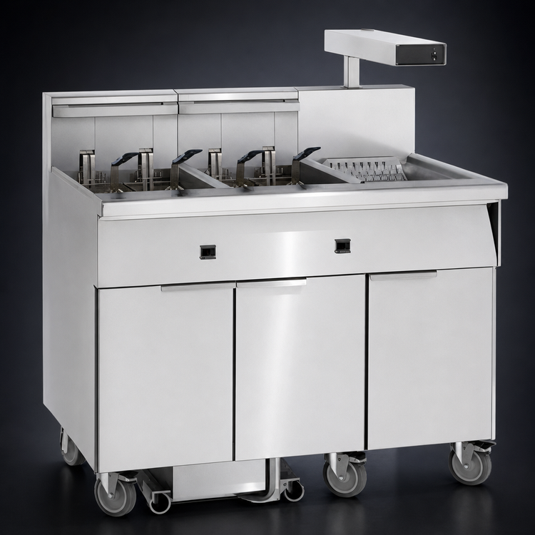 Product image #3 for Imperial Four-Battery Electric Floor Model Fryer with Built-In Filter System and Dump Station, 75 lb. Tanks