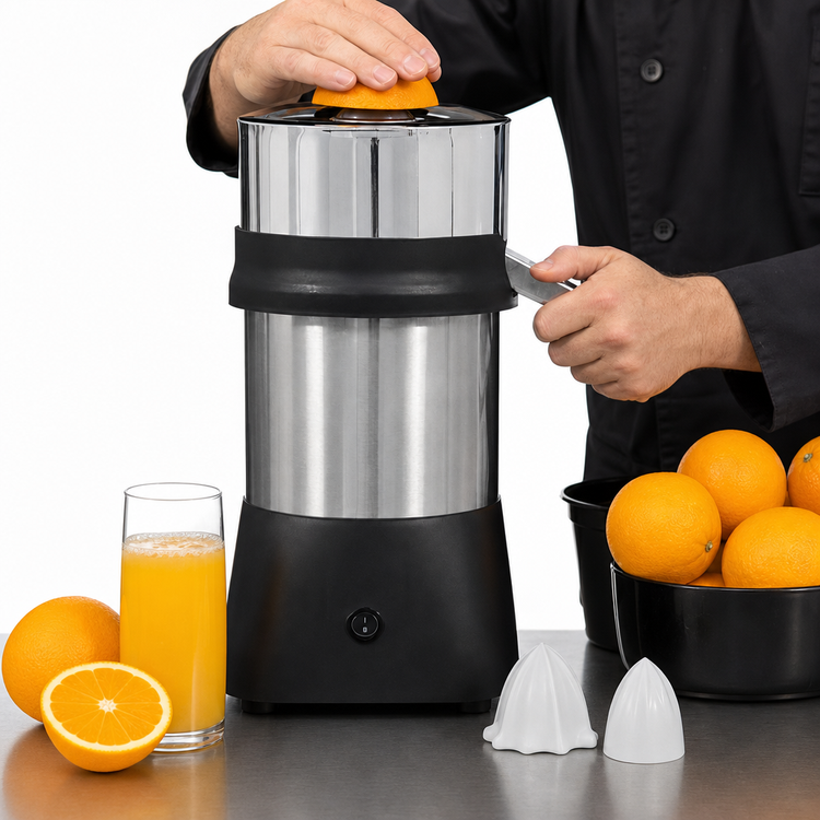 Product image #3 for Omcan USA Electric Countertop Manual-Feed Citrus Juice Extractor with 2 Crown Sizes, 1/4 HP