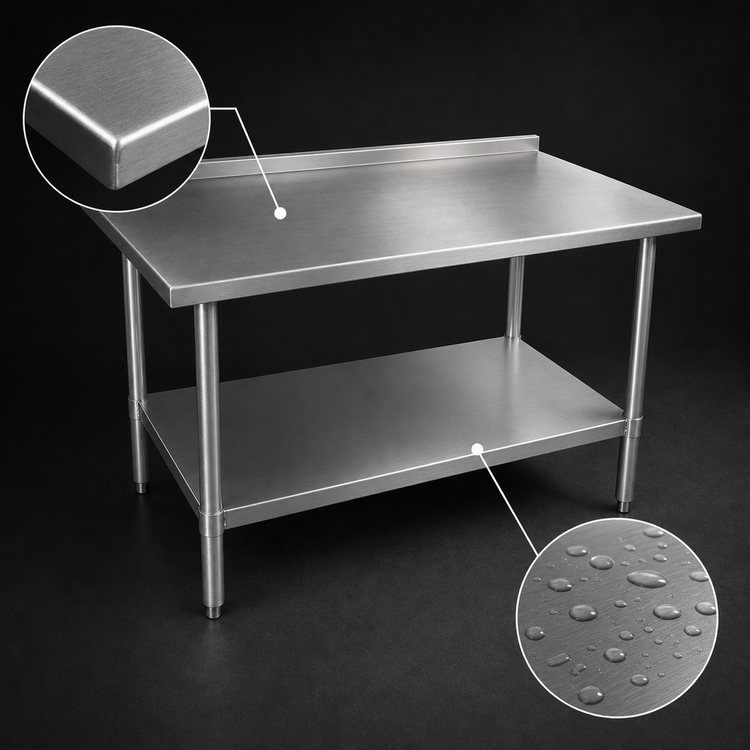 Product image #3 for Stallion 48 Inch x 30 Inch Stainless Steel Work Table with 1-1/2 Inch Rear Up-Turn and Undershelf