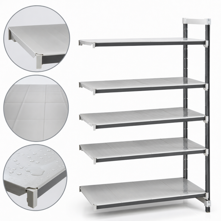 Product image #3 for Cambro Camshelving Elements XTRA 24"W x 36"L x 84"H 5-Tier Solid Stationary Add-On Shelving Unit