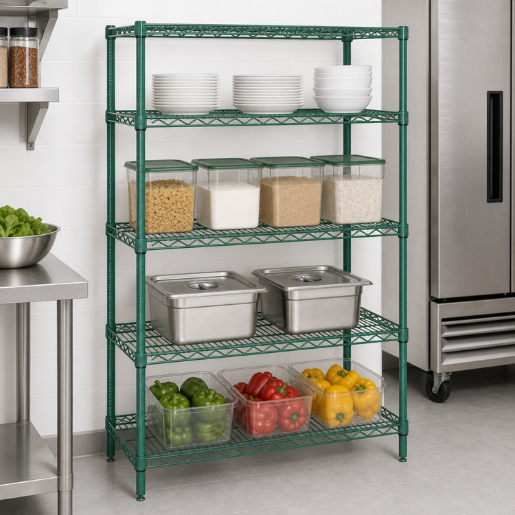 Product image #3 for Quantum 36"W x 36"D x 54"H Wire Shelving Starter Kit, 4 Shelves, Green Epoxy Antimicrobial Finish, 600-800 lb Capacity