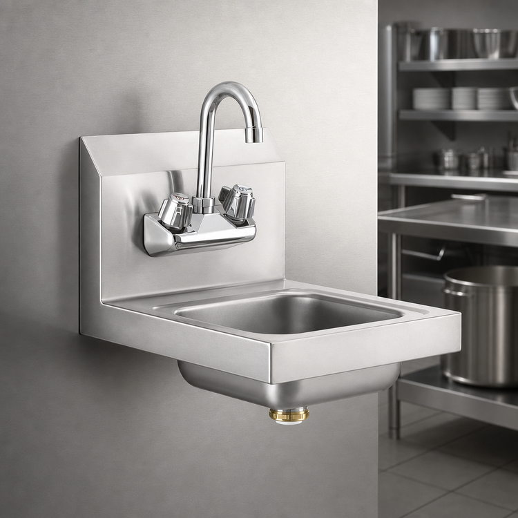 Product image #3 for Steel Works Stainless SWHS-15 Wall-Mount 304 Stainless Steel Hand Wash Sink with Gooseneck Faucet