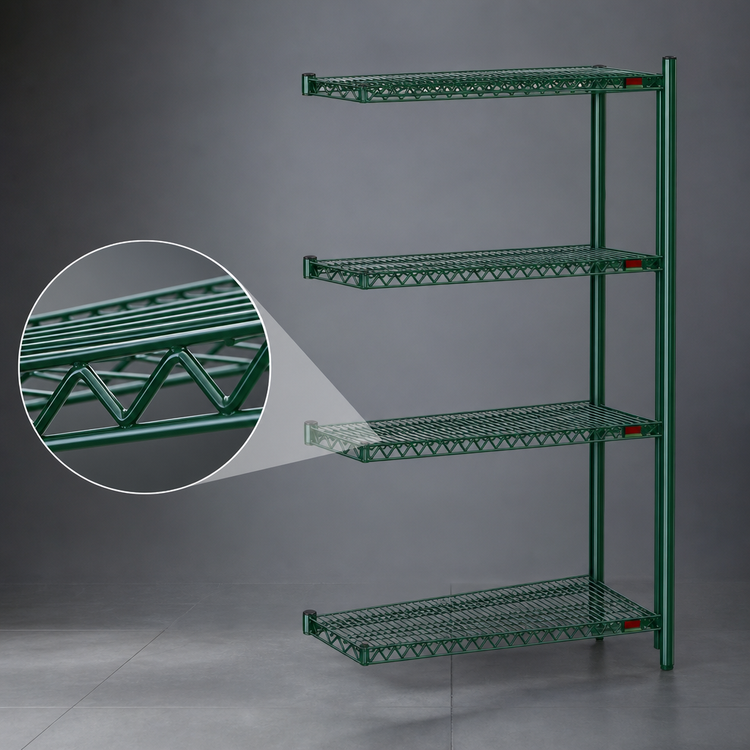 Product image #3 for Eagle Group Valu-Gard 4-Tier Add-On Wire Shelving Unit, 72 x 21 x 74 Inches, Green Epoxy